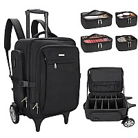 Relavel Rolling Makeup Case Backpack Travel Train Case Organizer With Big Wheels Cosmetic Case With 4 Pcs Makeup Bags