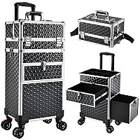 Joligrace Rolling Makeup Case With Wheels Drawers Large Professional Cosmetology Trolley Case Lockable Travel Cosmetic Storage