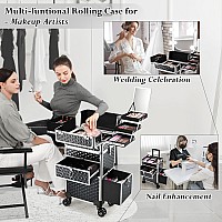 Joligrace Rolling Makeup Case With Wheels Drawers Large Professional Cosmetology Trolley Case Lockable Travel Cosmetic Storage