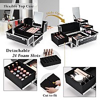 Joligrace Rolling Makeup Case With Wheels Drawers Large Professional Cosmetology Trolley Case Lockable Travel Cosmetic Storage