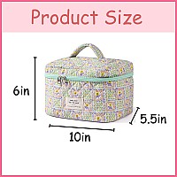 Uekeboag Large Travel Quilted Makeup Bag For Women Floral Cotton Cosmetic Bag Coquette Aesthetic Floral Toiletry Organizer Bag