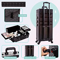 Arous 5 In 1 Professional Makeup Train Case Aluminum Cosmetic Case Rolling Makeup Case Extra Large Trolley Makeup Travel Organiz