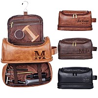 Flycalf Personalized Toiletry Bag For Men Shaving Bag Hanging Water Resistant Leather Fathers Day 2023 Large Capacity Organizer