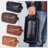 Flycalf Personalized Toiletry Bag For Men Shaving Bag Hanging Water Resistant Leather Fathers Day 2023 Large Capacity Organizer