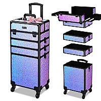 Byootique Rolling Makeup Train Case 4In1 Cosmetic Trolley Organizer Travel Case Lockable Salon Barber Case Traveling Cart Trunk