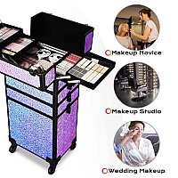 Byootique Rolling Makeup Train Case 4In1 Cosmetic Trolley Organizer Travel Case Lockable Salon Barber Case Traveling Cart Trunk