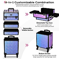 Byootique Rolling Makeup Train Case 4In1 Cosmetic Trolley Organizer Travel Case Lockable Salon Barber Case Traveling Cart Trunk