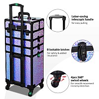 Byootique Rolling Makeup Train Case 4In1 Cosmetic Trolley Organizer Travel Case Lockable Salon Barber Case Traveling Cart Trunk