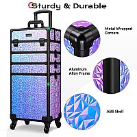 Byootique Rolling Makeup Train Case 4In1 Cosmetic Trolley Organizer Travel Case Lockable Salon Barber Case Traveling Cart Trunk