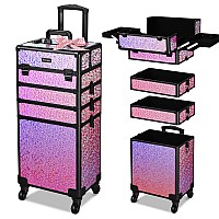 Byootique Rolling Makeup Train Case 4In1 Cosmetic Trolley Organizer Travel Case Lockable Salon Barber Case Traveling Cart Trunk