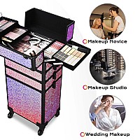 Byootique Rolling Makeup Train Case 4In1 Cosmetic Trolley Organizer Travel Case Lockable Salon Barber Case Traveling Cart Trunk