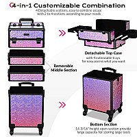 Byootique Rolling Makeup Train Case 4In1 Cosmetic Trolley Organizer Travel Case Lockable Salon Barber Case Traveling Cart Trunk