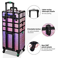 Byootique Rolling Makeup Train Case 4In1 Cosmetic Trolley Organizer Travel Case Lockable Salon Barber Case Traveling Cart Trunk