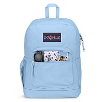 Jansport Cross Town Plus Backpack Large Main Compartment Side Water Bottle Pocket 15Inch Padded Laptop Sleeve Blue Dusk