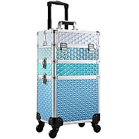 Adazzo Professional Rolling Makeup Train Case 3 In 1 Aluminum Trolley Case With 360 Rotation Wheels For Makuep Artist Cosmetic S