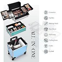 Adazzo Professional Rolling Makeup Train Case 3 In 1 Aluminum Trolley Case With 360 Rotation Wheels For Makuep Artist Cosmetic S