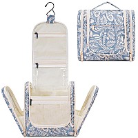 Narwey Large Hanging Toiletry Bag For Women Travel Makeup Bag Organizer Toiletries Bag Dry Wet Separation Blue Leaf