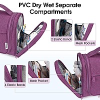 Narwey Large Hanging Toiletry Bag For Women Travel Makeup Bag Organizer Toiletries Bag Dry Wet Separation Dark Purple