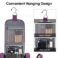 Narwey Large Hanging Toiletry Bag For Women Travel Makeup Bag Organizer Toiletries Bag Dry Wet Separation Dark Purple