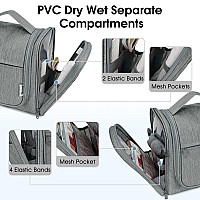 Narwey Large Hanging Toiletry Bag For Women Men Travel Makeup Bag Organizer Toiletries Bag Dry Wet Separation Grey