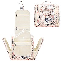 Narwey Large Hanging Toiletry Bag For Women Travel Makeup Bag Organizer Toiletries Bag Dry Wet Separation Beige Flamingo