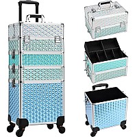 Adazzo Professional Rolling Makeup Train Case 4 In 1 Aluminum Trolley Case With 360 Rotation Wheels For Makuep Artist Cosmetic S