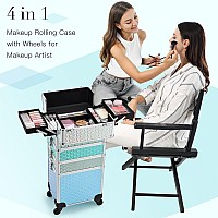 Adazzo Professional Rolling Makeup Train Case 4 In 1 Aluminum Trolley Case With 360 Rotation Wheels For Makuep Artist Cosmetic S