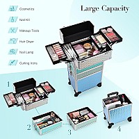 Adazzo Professional Rolling Makeup Train Case 4 In 1 Aluminum Trolley Case With 360 Rotation Wheels For Makuep Artist Cosmetic S