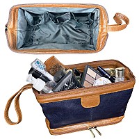 Rustic Town Leather Toiletry Bag For Men Vintage Travel Shaving Dopp Kit Bathroom Shower Toiletries Organizer Cosmetic Mak