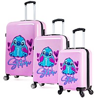 Disney Suitcase 3 Pc Set Hard Shell 28L 50L And 91L 4 Wheels Pink Combi Lock