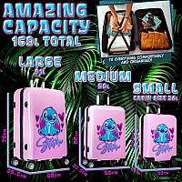 Disney Suitcase 3 Pc Set Hard Shell 28L 50L And 91L 4 Wheels Pink Combi Lock