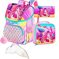 Ftjcf 3Pcs Mermaid Backpack Set 15 Girls Sequins Bookbag With Lunch Box Kids Flap Backpacks For Elementary Preschool Kinderga