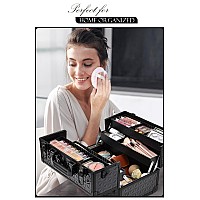 Joligrace Makeup Train Case Professional Cosmetic Organizer Aluminum Storage Box With 4 Adjustable Dividers Trays Lockable Porta