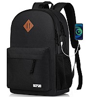 Bicpsro Black Backpack For Women Men Casual School Backpack For Girls Boys Teens 173 Inch Laptop Bookbag With Usb Charger For