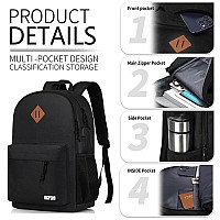 Bicpsro Black Backpack For Women Men Casual School Backpack For Girls Boys Teens 173 Inch Laptop Bookbag With Usb Charger For