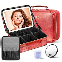 Jusron Travel Makeup Bag Cosmetic Bag Makeup Organizer Bag With Lighted Mirror 3 Color Scenarios Adjustable Brightness Detachab