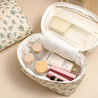 Uekeboag Large Travel Quilted Makeup Bag For Women Floral Cotton Cosmetic Bag Coquette Aesthetic Floral Toiletry Organizer Bag