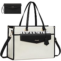 Lovevook Laptop Bag For Women 156 Inch Canvas Laptop Tote Bag Work Bag For Women Professional Computer Bag With Clutch Purse