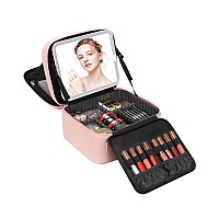 Travel Makeup Bag With Led Mirror Makeup Case With Lighted Mirror Dual Layer Cosmetic Train Case Portable Makeup Artist Organiz