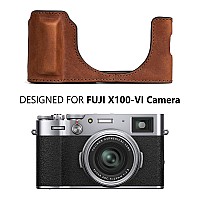 Muziri Kinokoo Fuji X100Vi Case Genuine Leather Protective Half Case Compatible For Fujifilm X100Vi Camera With Opening Botto