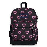 Jansport Cross Town Plus Backpack Large Main Compartment Side Water Bottle Pocket 15Inch Padded Laptop Sleeve Happy Heart