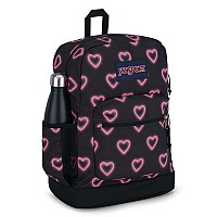 Jansport Cross Town Plus Backpack Large Main Compartment Side Water Bottle Pocket 15Inch Padded Laptop Sleeve Happy Heart