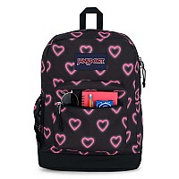 Jansport Cross Town Plus Backpack Large Main Compartment Side Water Bottle Pocket 15Inch Padded Laptop Sleeve Happy Heart