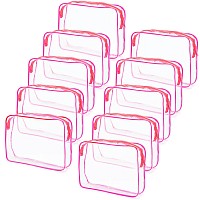 Tbestmax 10 Pack Clear Cosmetic Bags Makeup Bags Portable Waterproof Tsa Approved Travel Toiletry Bags Large Organizer Rose Red