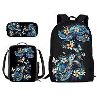 Xoenoiee Sea Turtle And Floral Pattern Back To School Backpack Set Of 3 Pack Teens Primary Schoolbag Thermal Lunch Box Pencil Ba