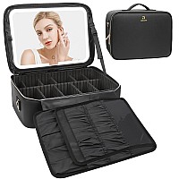 Relavel Makeup Case Large Makeup Bag With Led Mirror Professional Train Case 162 Inch Travel Cosmetic Organizer Brush Holder