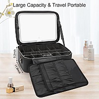 Relavel Makeup Case Large Makeup Bag With Led Mirror Professional Train Case 162 Inch Travel Cosmetic Organizer Brush Holder