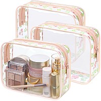 Packism Tsa Approved Toiletry Bag Pink Floral Print Clear Travel Bags Suitable For Gifts With Supporting Frame Perfect For