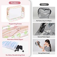 Packism Tsa Approved Toiletry Bag Pink Floral Print Clear Travel Bags Suitable For Gifts With Supporting Frame Perfect For