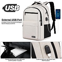 Rjeu School Backpack For Teen Girls Beige Laptop Backpack 156 Inch Lightweight Sturdy Bag For College Supplies With Usb Charg